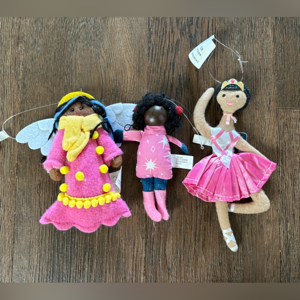 Set of 3 NEW WITH tags African American black little girl Christmas ornaments